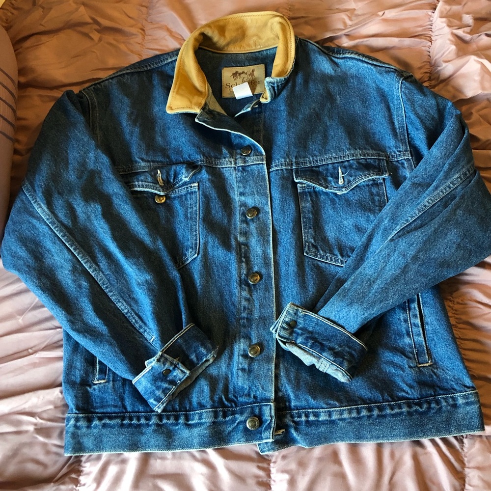 Leather collar Schaefer jean jacket